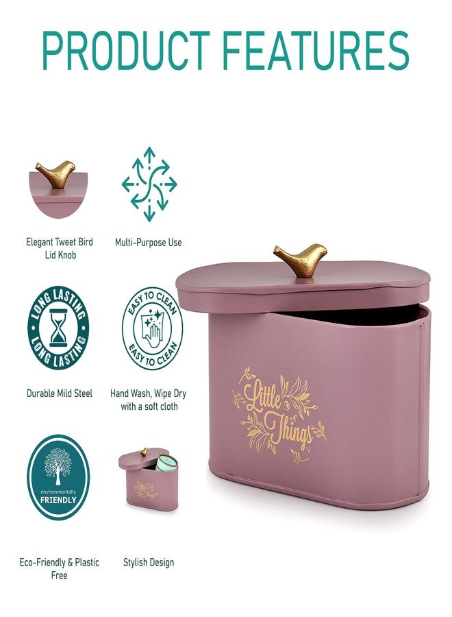 إيلان منظم مخزن الطعام من إيلان بنقشة مربعات وأزهار مع غطاء عليه صورة طائر مغرد، صندوق تخزين مستطيل للمطبخ مع غطاء | حاوية تخزين طعام متعددة الأغراض للمواد الجافة (أشياء صغيرة، موف) - Image 3